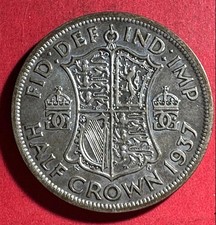1937 British King George VI SILVER Half Crown! FINE! Old British Coin!