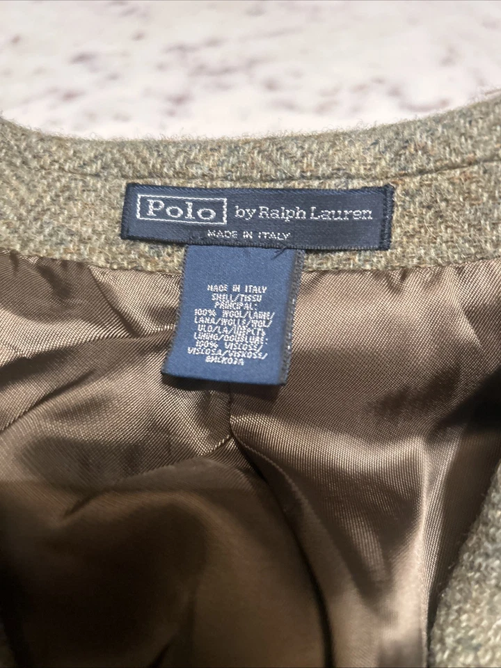 Chaqueta Blazer POLO by Ralph Lauren Marrón Espiga Lana Tweed Talla 18 Para Mujer Foto 2 de 4