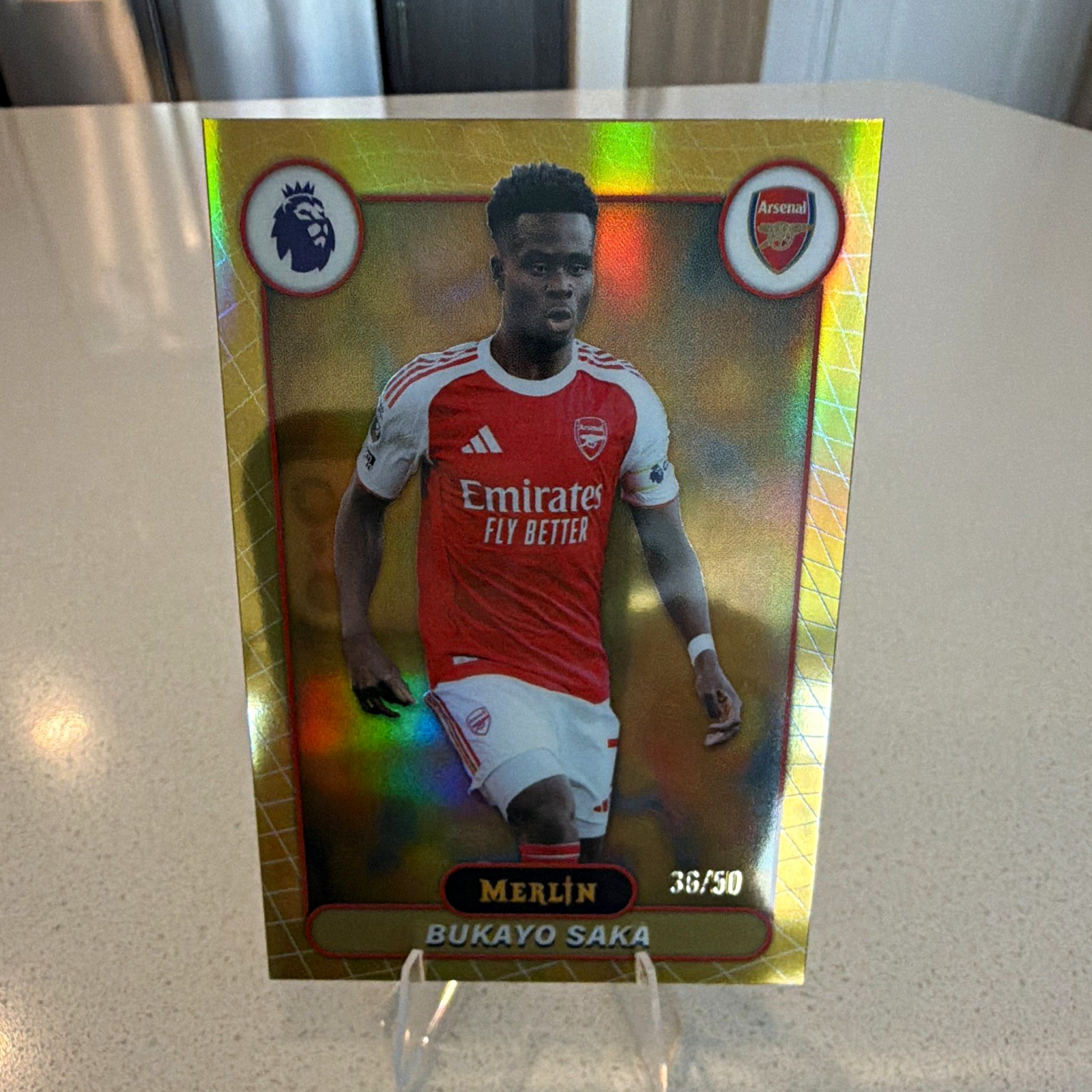 2025-26 Topps Merlin Premier League Bukayo Saka Arsenal #11 36/50 GOLD view 1