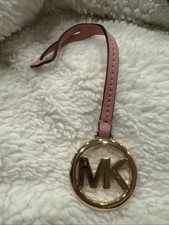 Michael Kors Gold MK Logo Charm Pink Leather Strap Handbag Fob