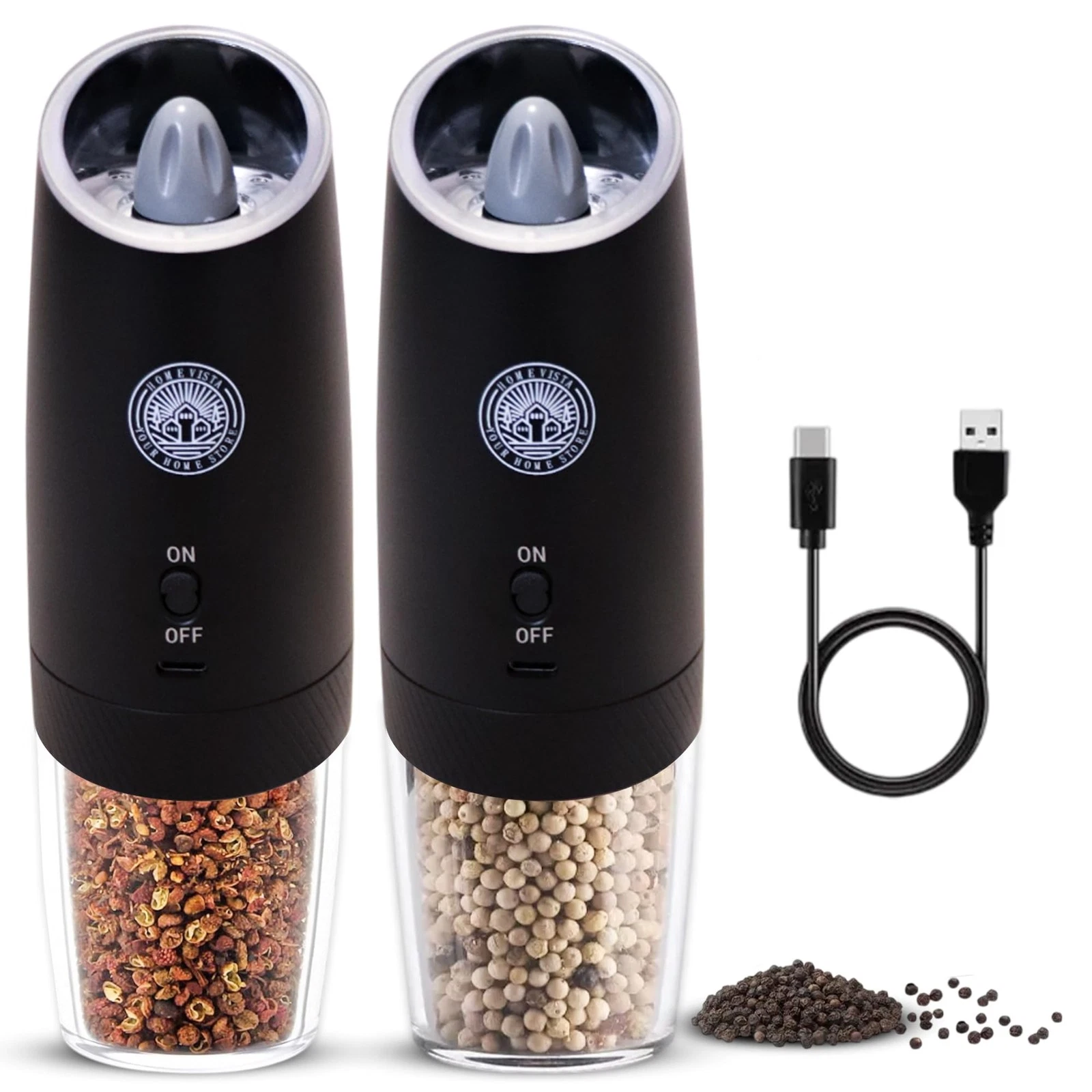 Home Vista Electric Salt and Pepper Grinder Set, Automatic Mill, Black