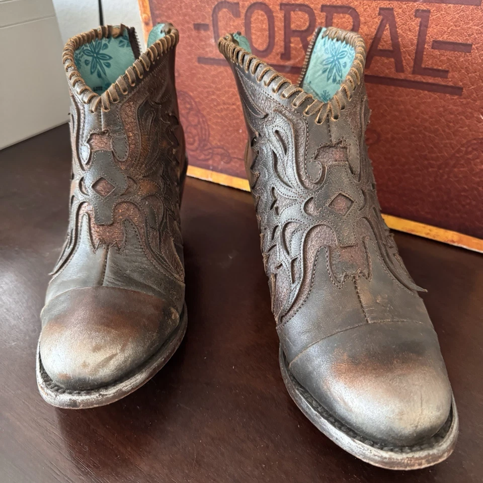 Botines Corral de cuero marrón para mujer 9,5 Western Cowgirl Foto 4 de 4