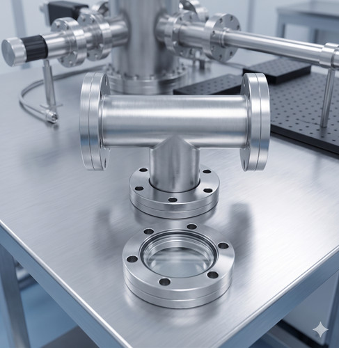 UHV | 2.75" CF TEE VIEWPORT HUB | DN40CF | BOROSILICATE GLASS | CONFLAT