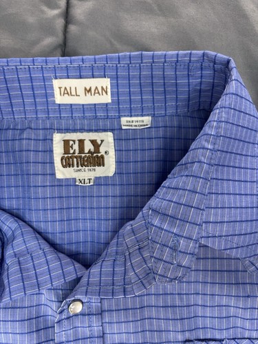 Ely Cattleman Pearl Snap Western Shirt Mens XLT Blue Plaid Short Sleeve Cowboy - Picture 3 of 8