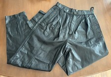 Vtg Womens Genuine Leather Tapered Black Pants Sz 10 High Rise 90s Biker Avanti