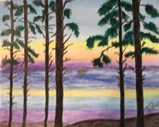 Original Acrylic Painting – Sunset Landscape – Living Room Wall Art