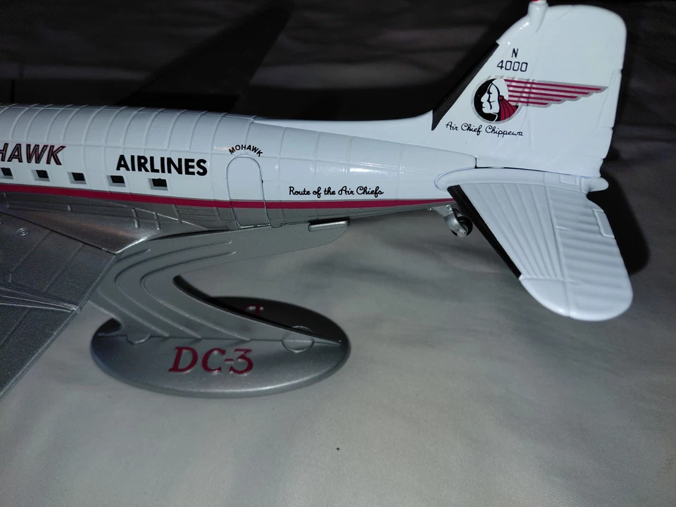 Ertl Douglas DC-3 Die-cast Airplane W/Stand - Mohawk Airlines "Air Chiefs" - Image 4 of 4