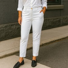 Talbots White Heritage Cotton Blend Pants 14 Ankle Casual Stretch Lightweight