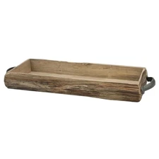 Rectangle Natural Wood Bark Serving Tray with Metal Handles, Rustic Butler Tr...