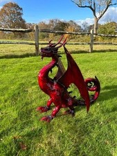New Large Dragon Sculpture - Handcrafted Flame Red Coloured Metalwork.