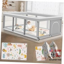 Baby Playpen with Mat 74" x 50" - Large Play Yards 74" x 50" - Grey  Mat