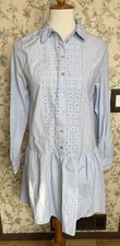 Zara Mini Shirtdress Dress Size XS Eyelet Blue Long Slv Cotton Blend Long Tunic
