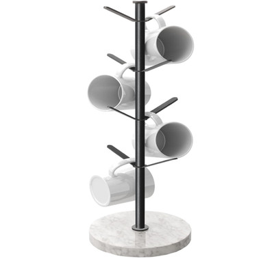Soporte tazas 8 ganchos con base mármol, estable para cocina o café