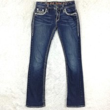 Rock Revival Jeans Womens 28 Sherry Boot Cut Blue Denim Jeweled Embroidered