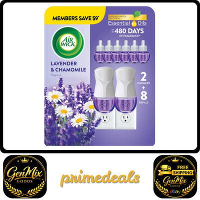 Air Wick Plug In Scented Oil Air Fresheners, Lavender & Chamomile, 2 warmers + 8