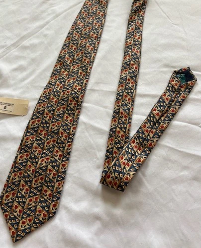 NWT Bolgheri vintage Nordstrom Silk Necktie Geometric Tulip Print Blue Red Gold image 6