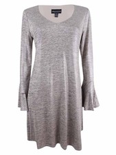 Connected Women's Petite Bell-Sleeve Metallic Shift Dress (4P, Taupe/Silver)
