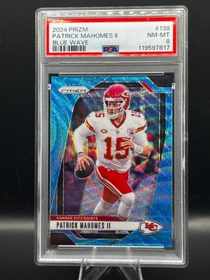 2024 Prizm - Patrick Mahomes - Blue Wave PSA 8 #15/230 Jersey Number JSY#