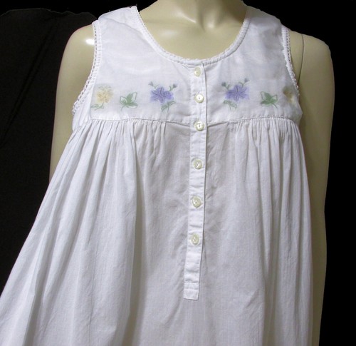 Vtg Claires Rose Nightgown White Cotton Sleeveless Long Cottagecore Boho ~ Small - Picture 2 of 11
