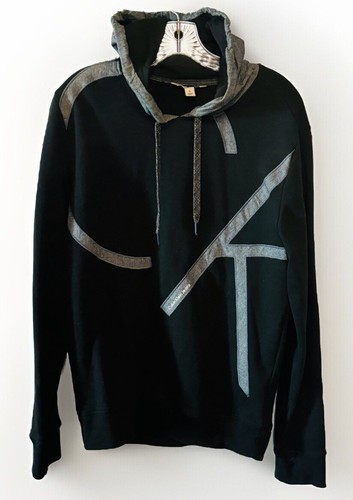 Calvin Klein Jeans Mens Black Chambray-Pieced Logo Fleece Hoodie Sweatshirt S - 第 1/6 張圖片
