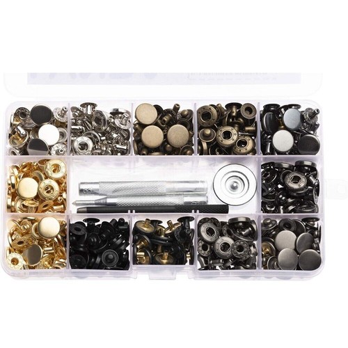 120 Set Heavy Duty Snap Fasteners Kit Leather Craft Sewing Repair w/ Hammer Tool - Picture 11 of 16