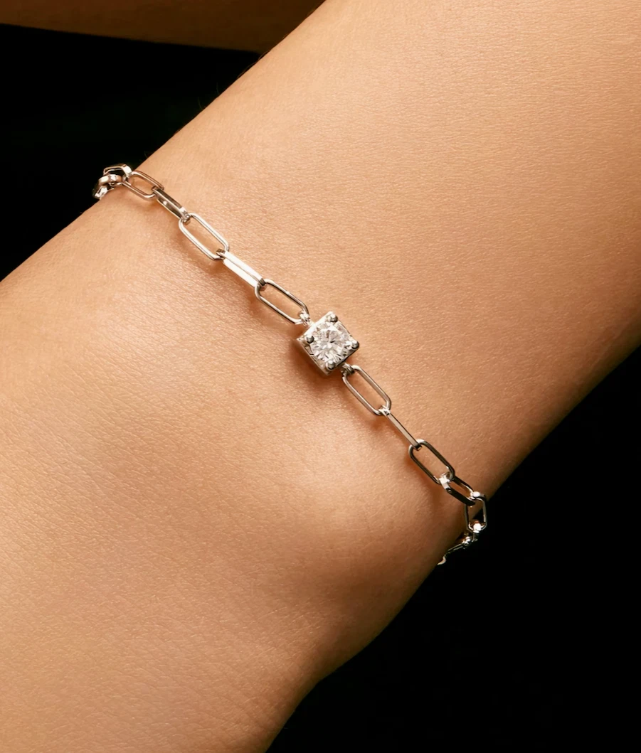 VALENTINO Bracciale catena 7" punta moissanite tonda 1 ct per matrimonio placcato oro bianco 14 carati