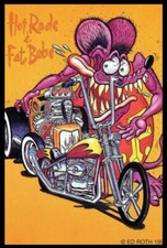 Hot Rods And Fat Bobs Motorcycle Car Race Rat Fink Flame Engine Mechanic MAGNET
