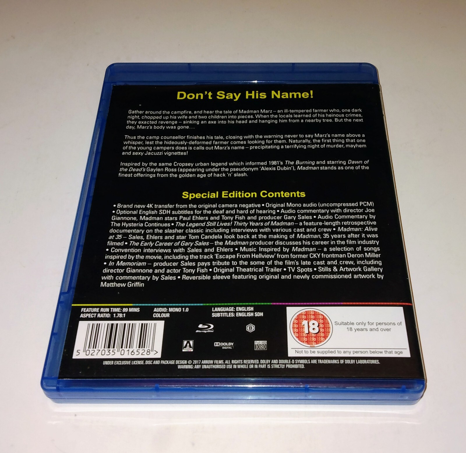 Madman 1982 Indie Horror Arrow Special Edition Bluray Region B UK