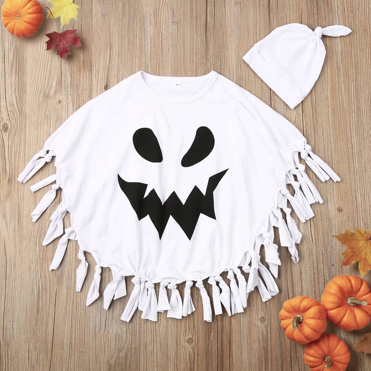 Ghost Halloween costume Toddler boy Baby girl, Kids White Cloak cape poncho  Hat