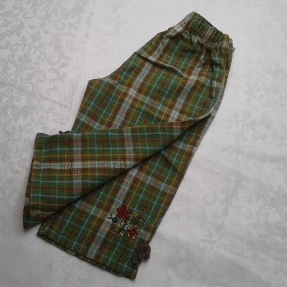 Arizona Baby Girl Elastic Waist Pants Moss Green Plaid Flowers Bows 12 Months - Image 4 of 4