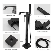 Matt Black Floor Mount Free Standing Mixer Faucet Tub Filler Hand Shower Taps