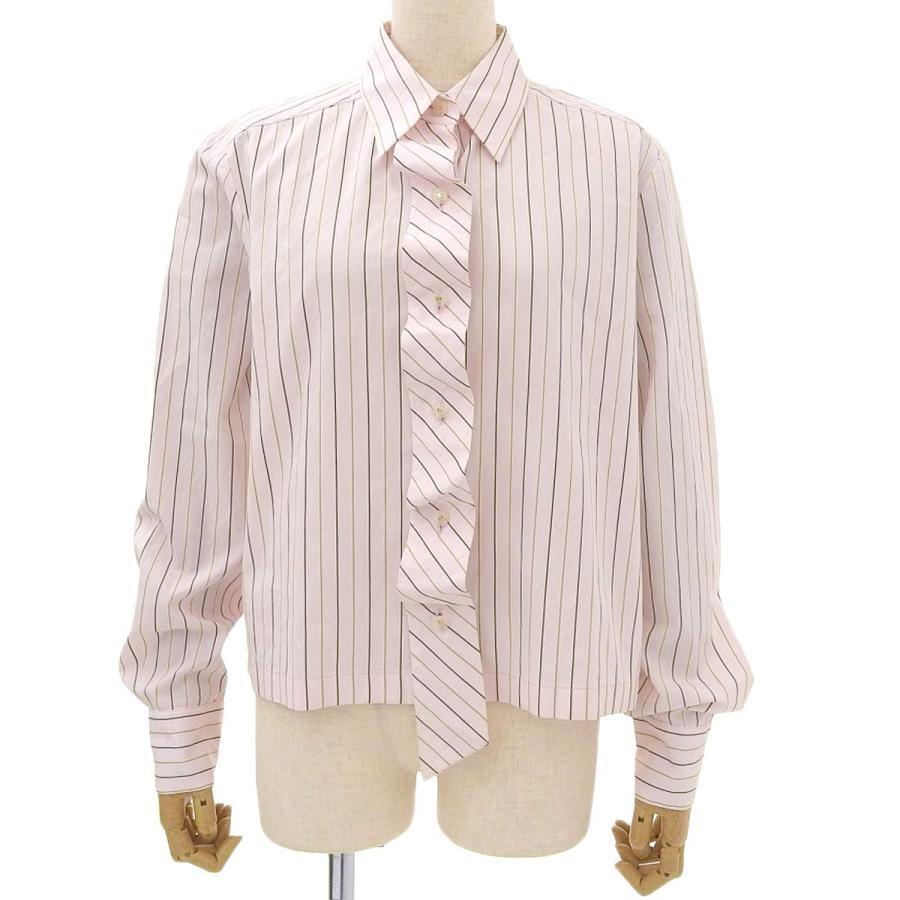 CHANEL Authentic Women Dress Shirt Blouse Striped Long Sleeve