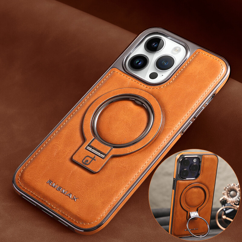 For iPhone 16 15 Pro Max 14 13 Leather Magsafe Magnetic Ring Holder Case Cover