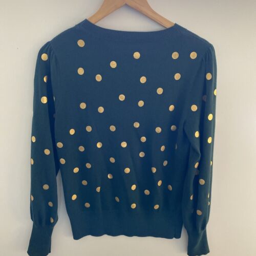Boden Sweater Size 10 Green Gold Polka Dots Wool Cotton Blend Knitwear Women - Picture 9 of 11