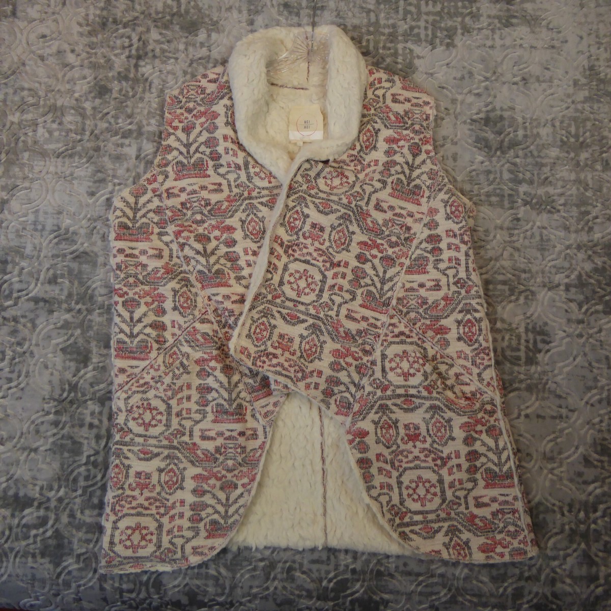 Anthropologie Hei Hei Vest Women's Large Cream Open Faux Fur Aztec