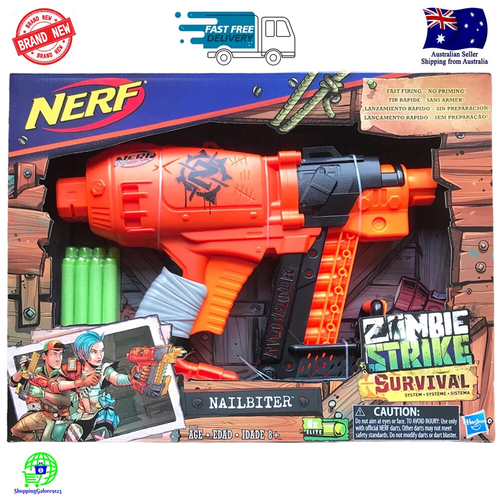 NERF Zombie Strike Survival System NAILBITER Blaster 8 Elite Darts