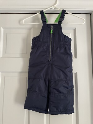 Carters Snow Bibs Overalls 12 Mos Navy Lime Zip Unisex Ski