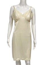 Vintage Women's Sleeveless Cream Silky Knee Length Lace Night Gown Size S