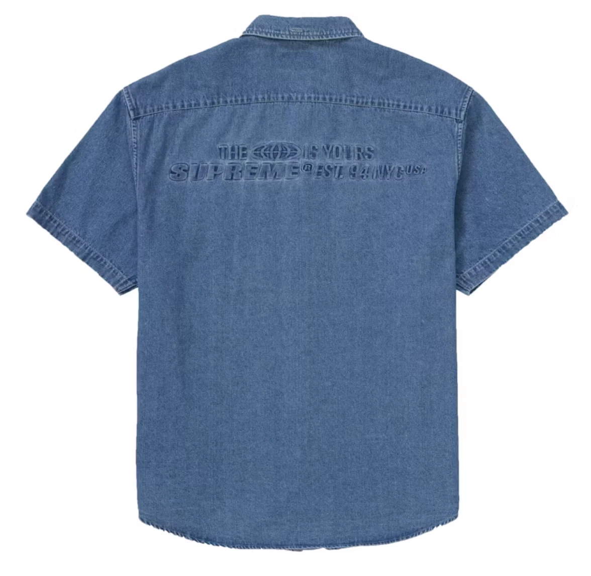 SHIRT SS21 SUPREME THE WORLD IS YOURS EN DENIM EN RELIEF S/S SS BLEU TAILLE XL (Corbeille #4)