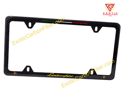 Lamborghini Gold Scrip & 3D Logos 4 Hole Slim Carbon Fiber License Plate Frame 