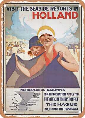 METAL SIGN - 1926 Visit the Seaside Resorts in Holland Netherlands Railways