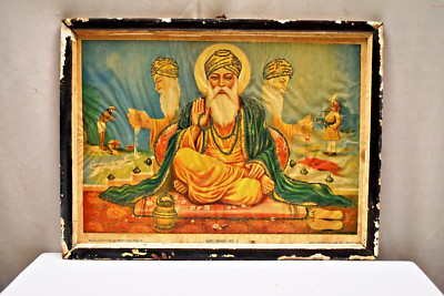 Vintage Lithographie Aufdruck Sikhismus Guru Nanak Dev Ji Sikh Saint Mit Stößel