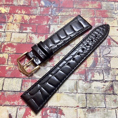 Black alligator pattern 20mm leather watch band 1960s Hirsch has soft Calf liner