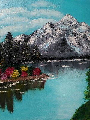 Original oil painting Lake in the mountains 40 x 30 cm Landscape