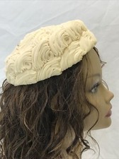 Vtg Women's Hat Ivory Swirl Pillbox Beret 30s 40s 50s 60s Off White Cream Bridal