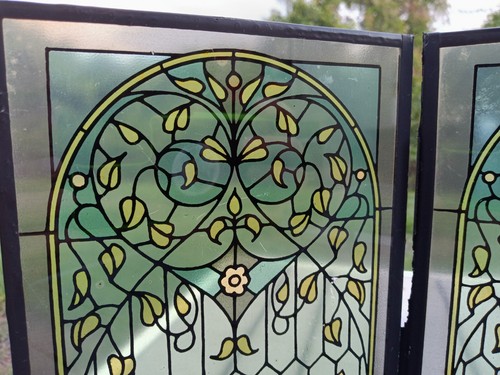 Vintage Bifold Buntglas mit Zitat "Friede sei mit diesem Haus" grüne Blumen - Bild 7 von 19