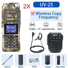 UV-25 10W WALKIE TALKIE LONG RANGE TRI-POWER TWO WAY RADIO DTMF BLUETOOTH MIC 2X