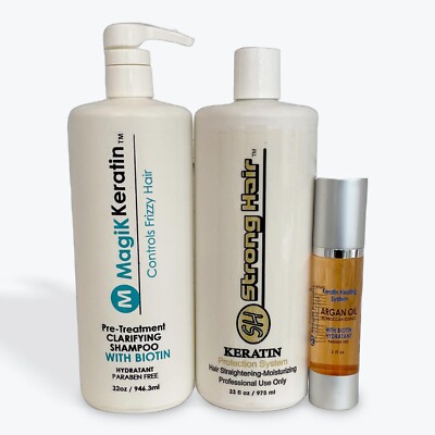 Keratin Treatment KIT. Pre-Clarifying Shampoo 32, Keratin System 32 & Argan Oil
