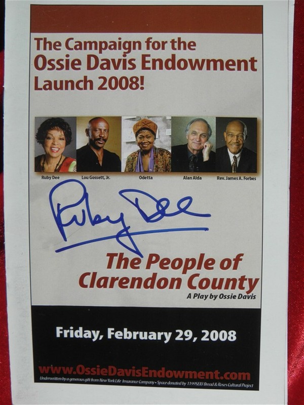 RUBY DEE SIGNED Broadway Playbill for OSSIE DAVIS Endowment Launch