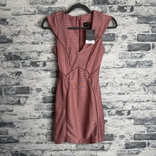 Topshop Women’s Bodycon Dress Size UK 8 Ribbed Metallic Pink NEW